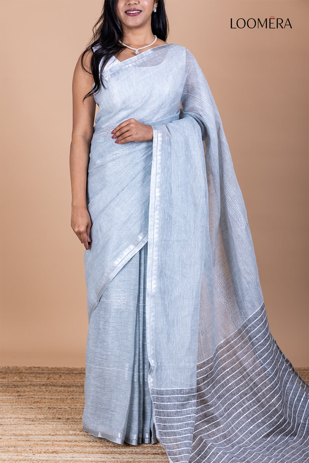 Grey Linen Saree with Sequin Work