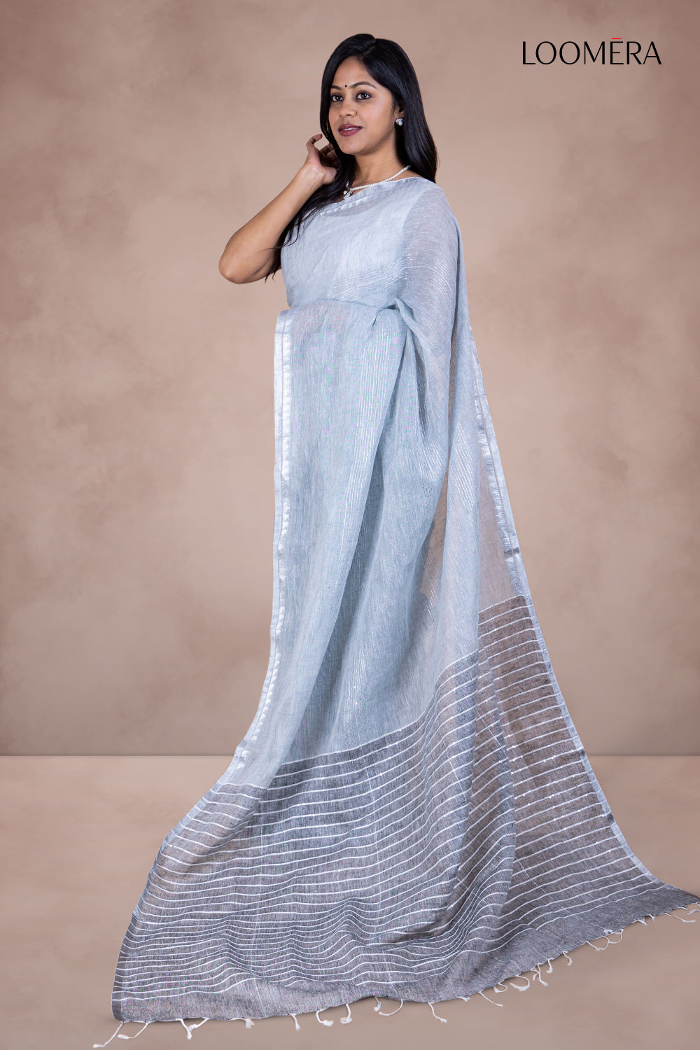 Grey Linen Saree with Sequin Work