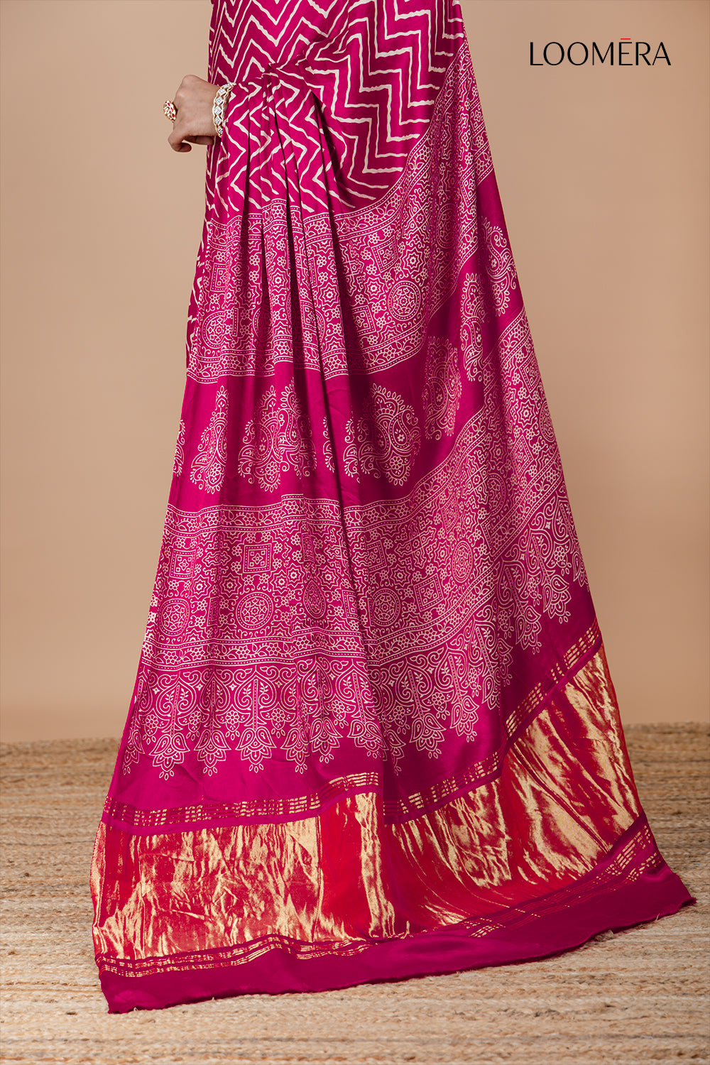 Hand Block Print Purple Ajrakh Saree