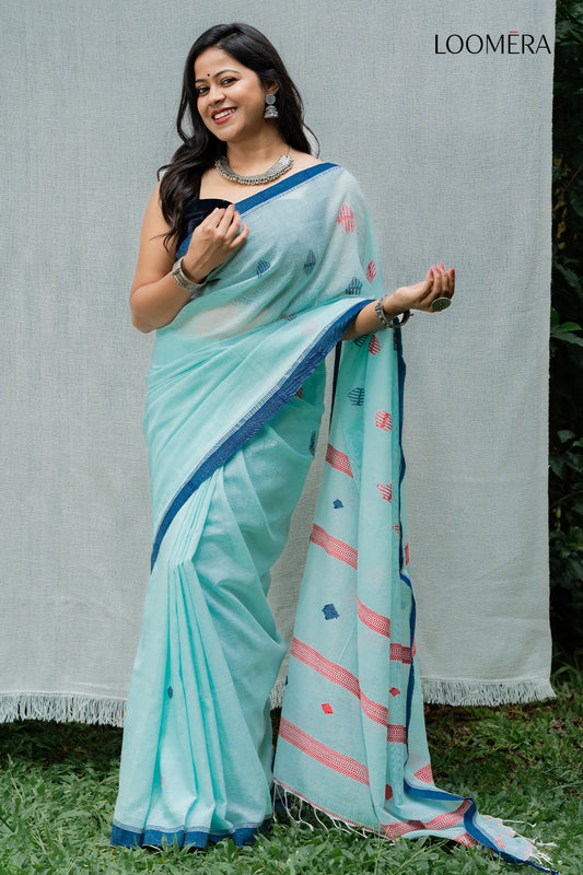 Handloom Ice Blue Saree