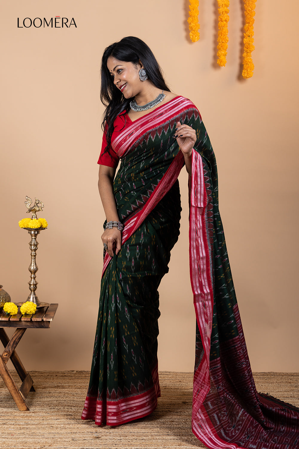 Ikat Cotton Saree with Red Border