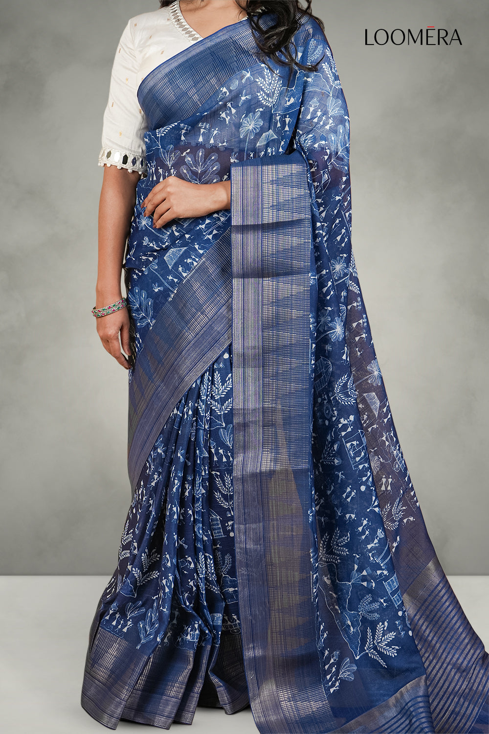 Indigo Saree with Zari Border