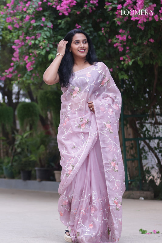 Lavender Crushed Tissue Saree