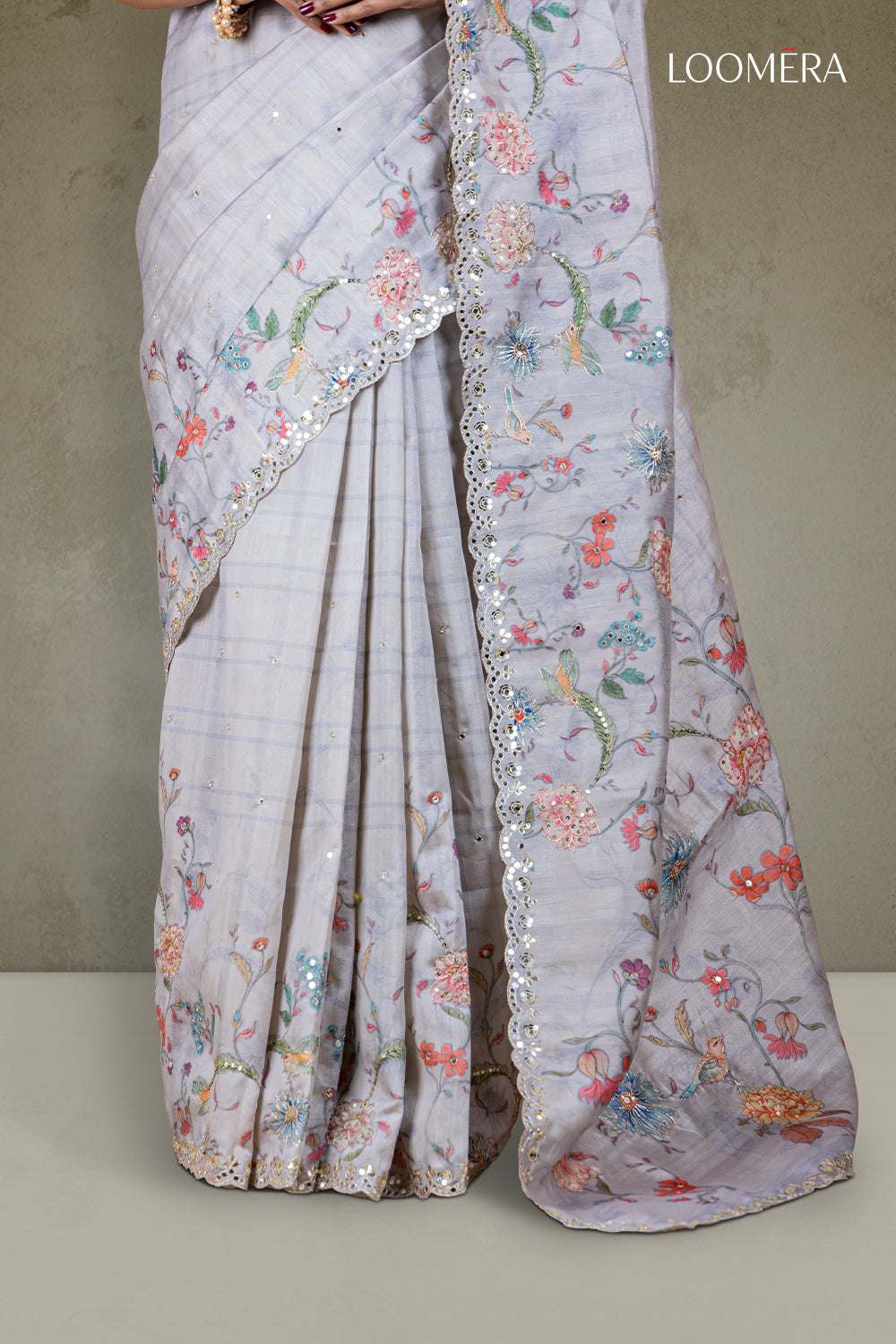 Lavender Saree with Floral Border