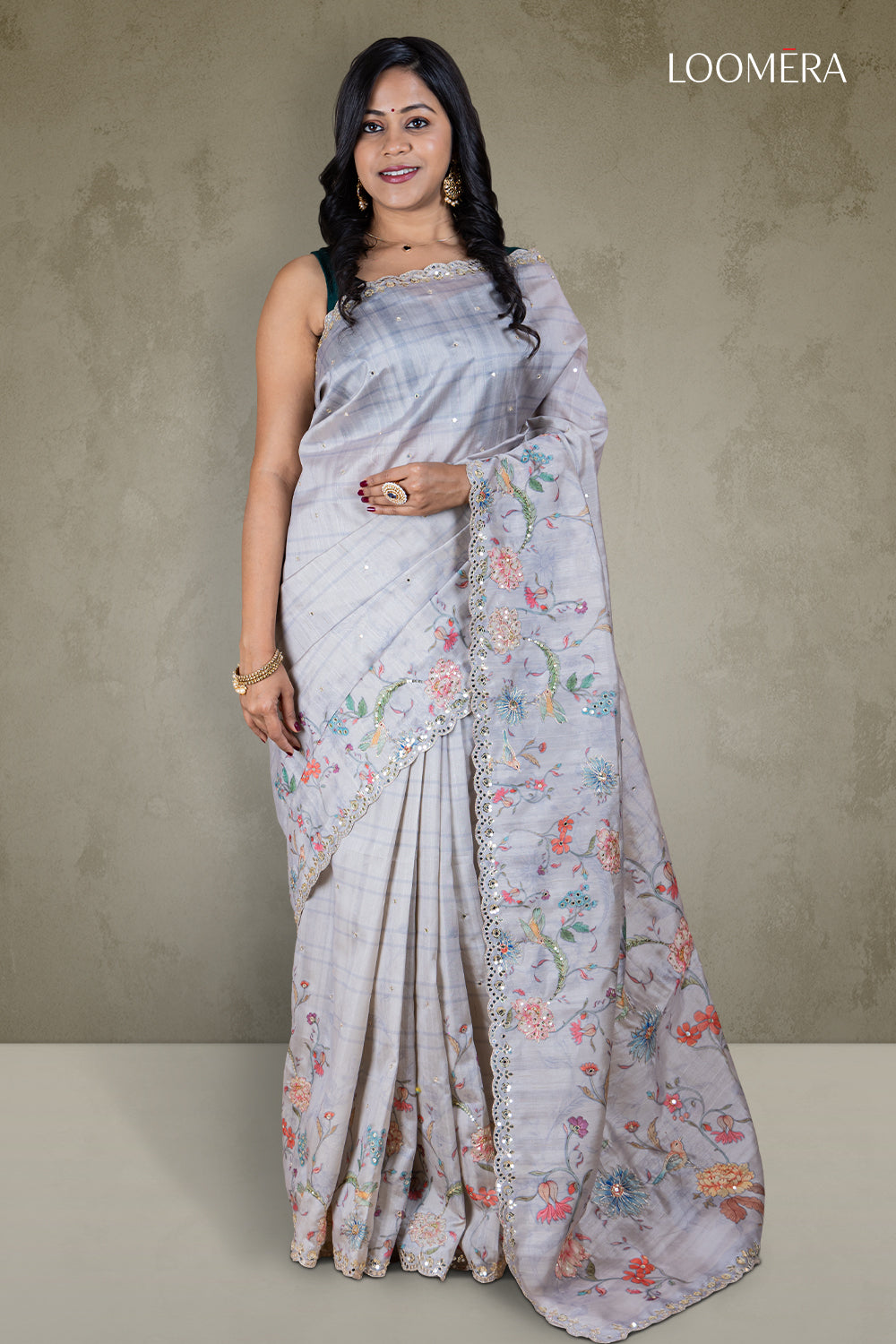 Lavender Saree with Mirror Work