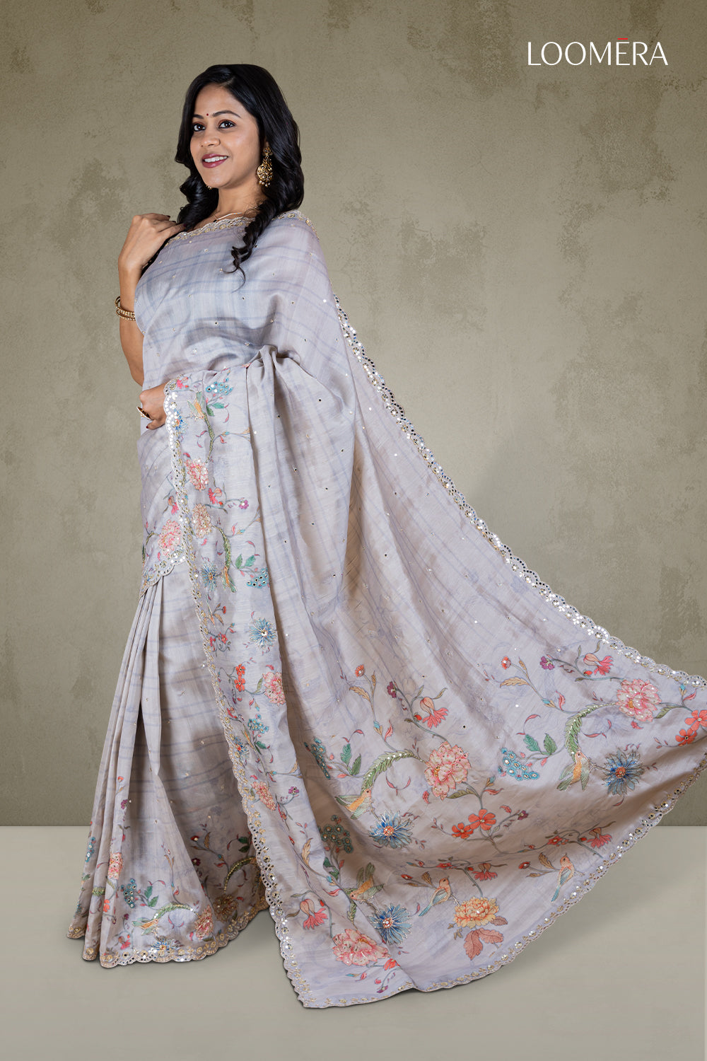 Lavender Tussar Silk Saree