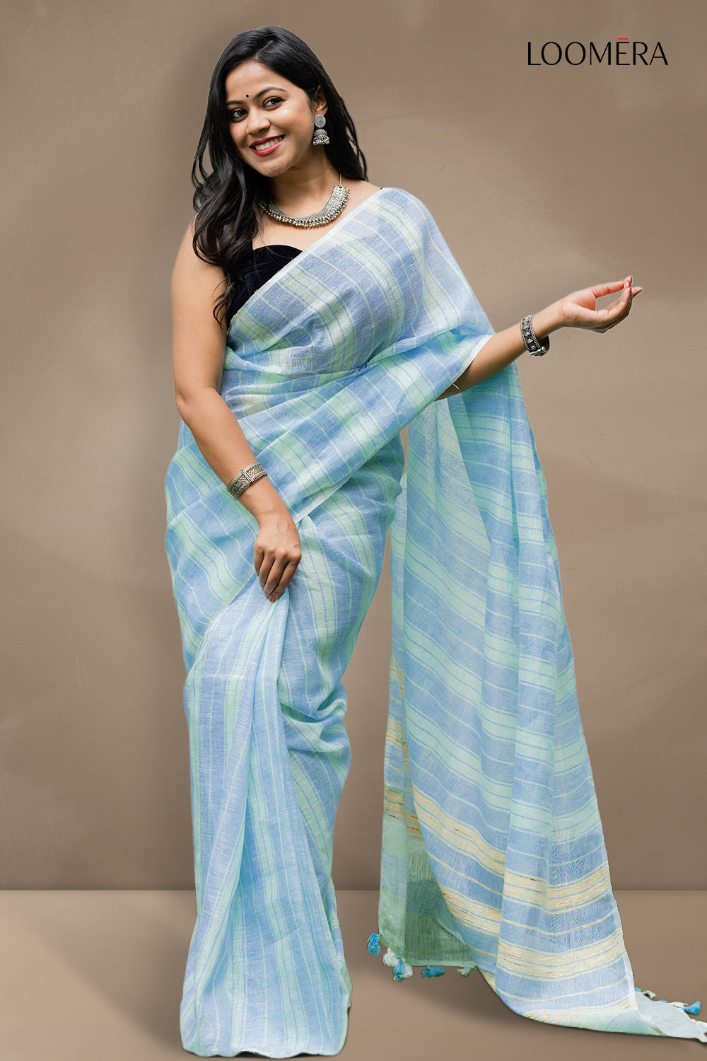 Light Cyan Saree Linen