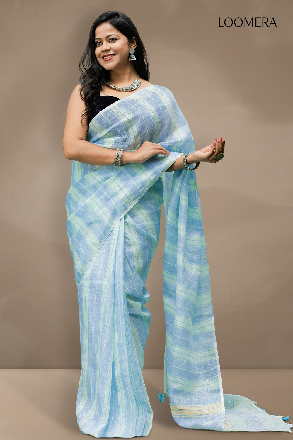 Light Cyan Saree with Stripes