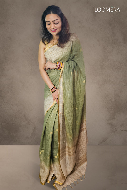 Light Green Saree with Golden Zari Border