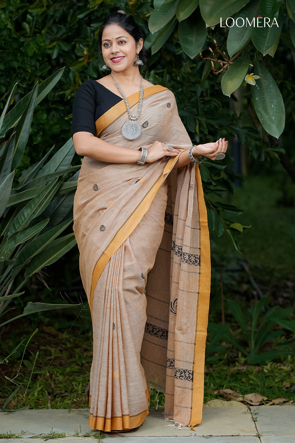 Light Peach Cotton Saree