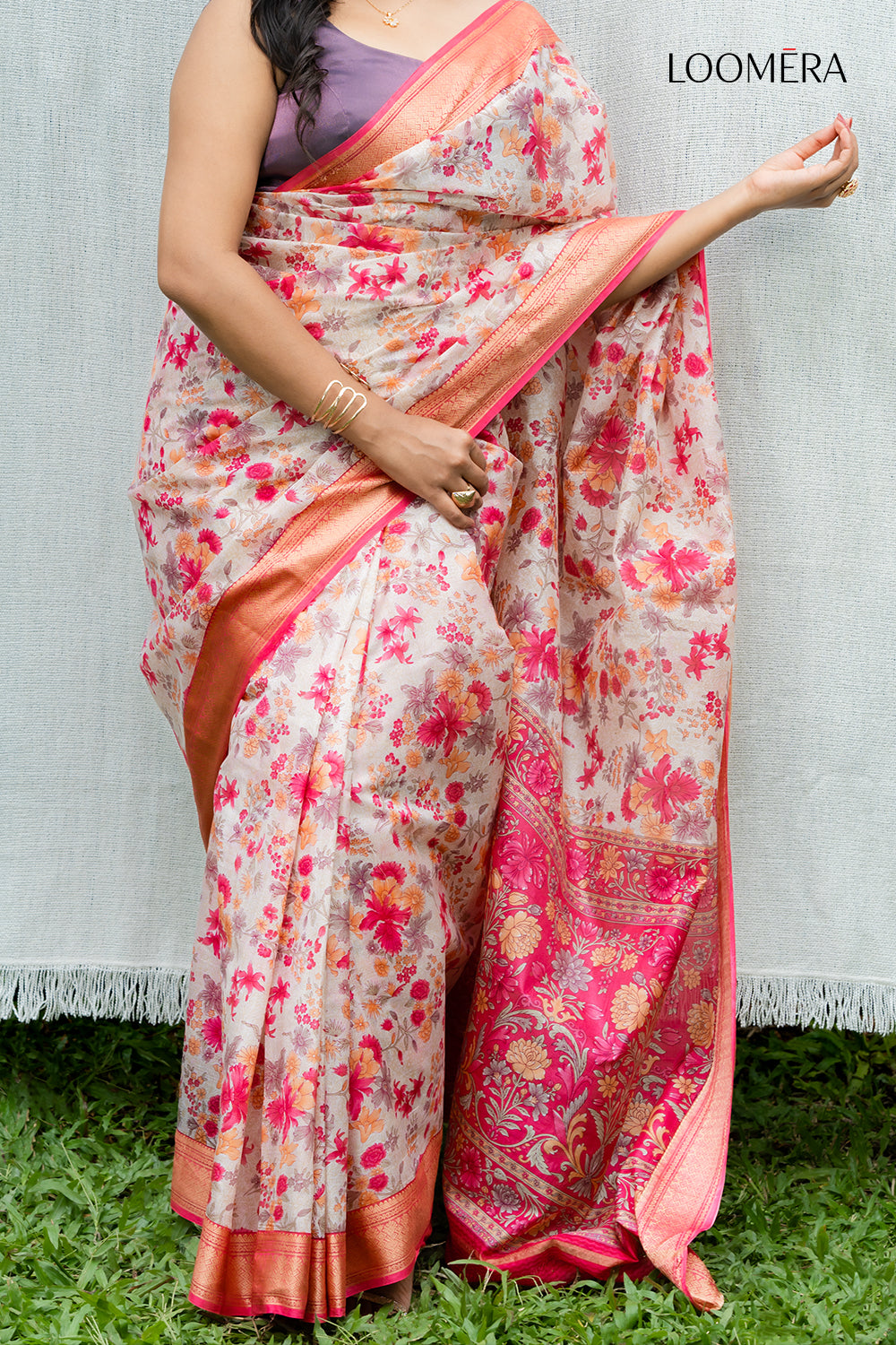 Light Peach Floral Saree