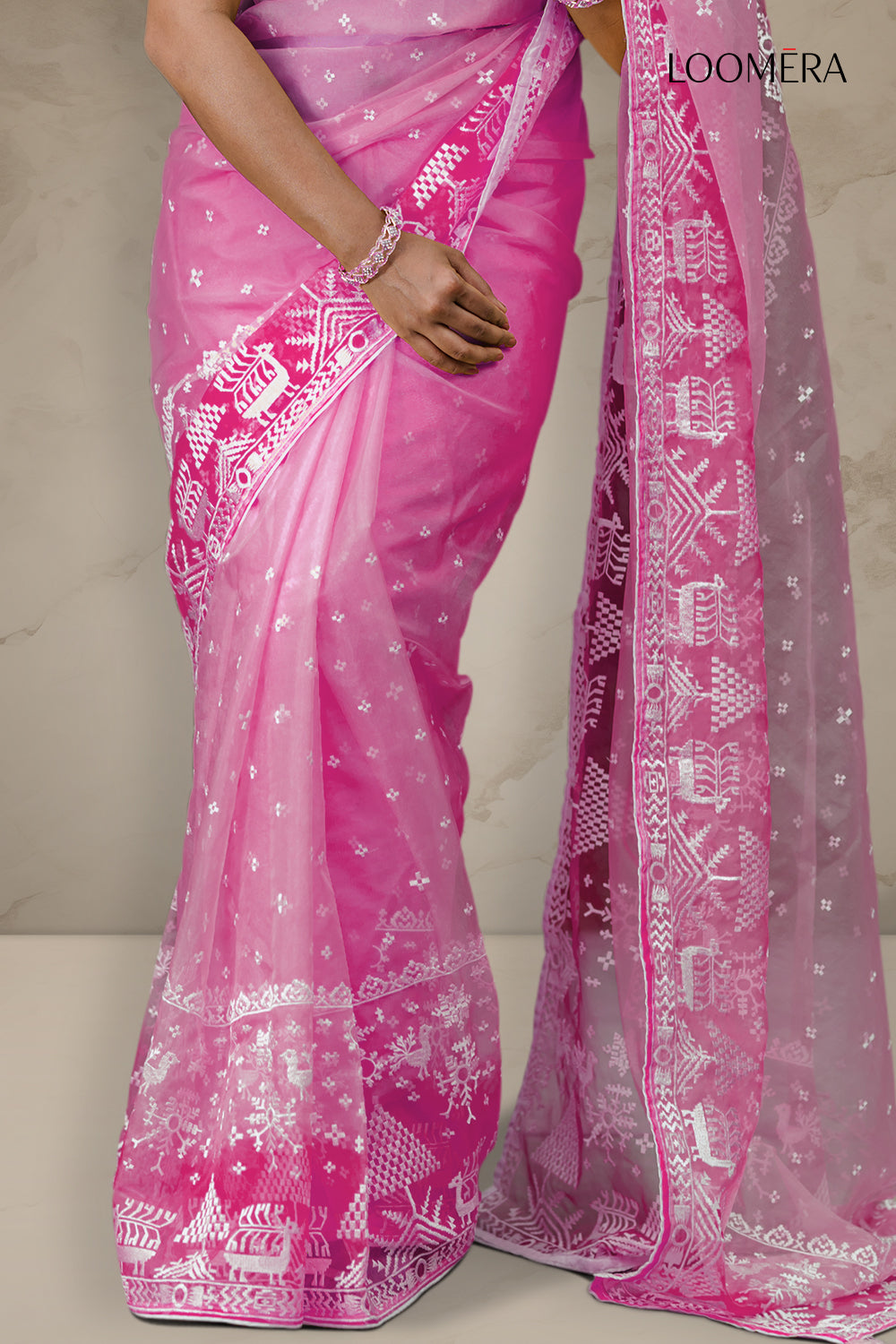 Light Pink Organza Saree With Embroidery