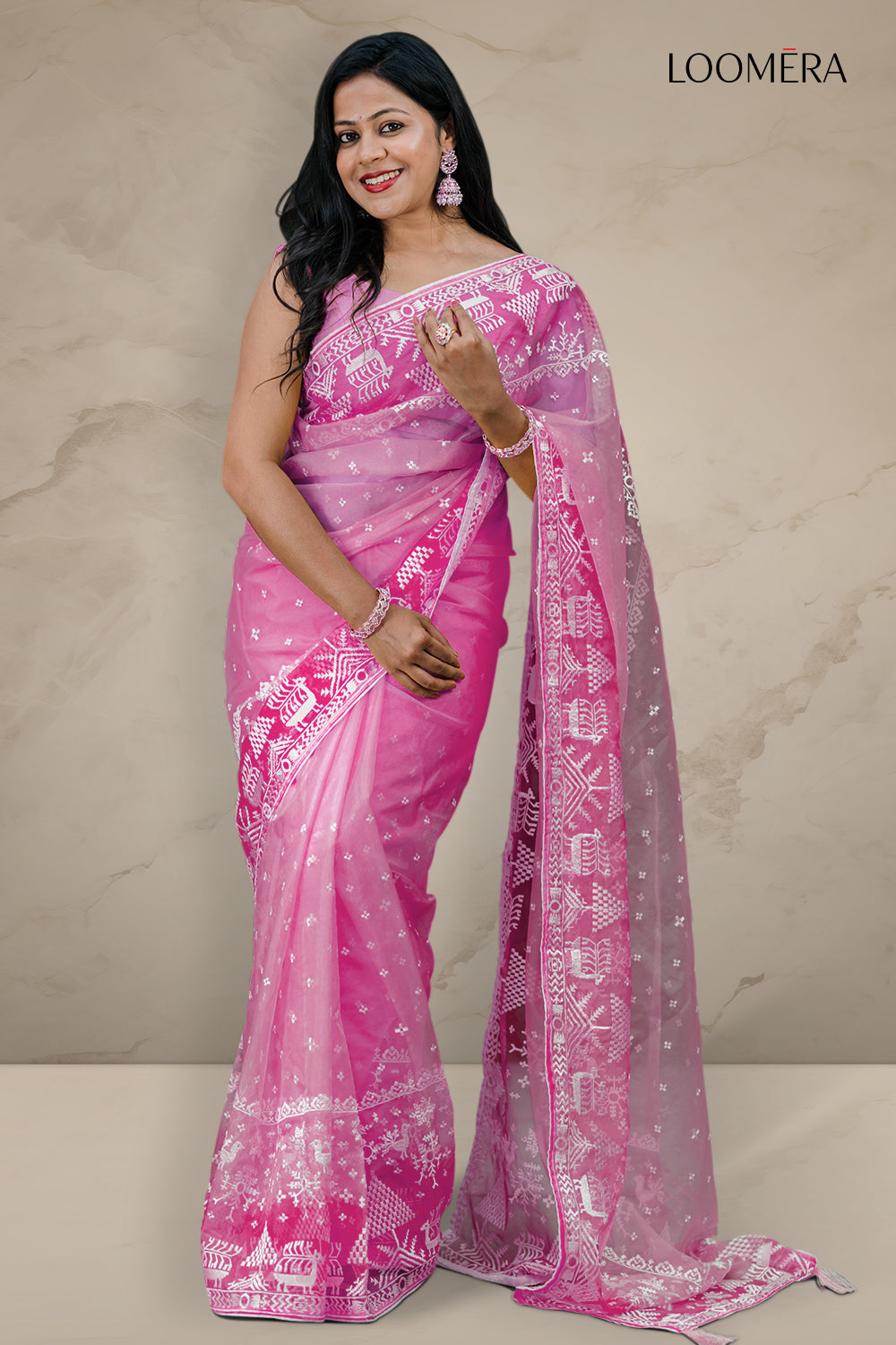 Light Pink Organza Saree