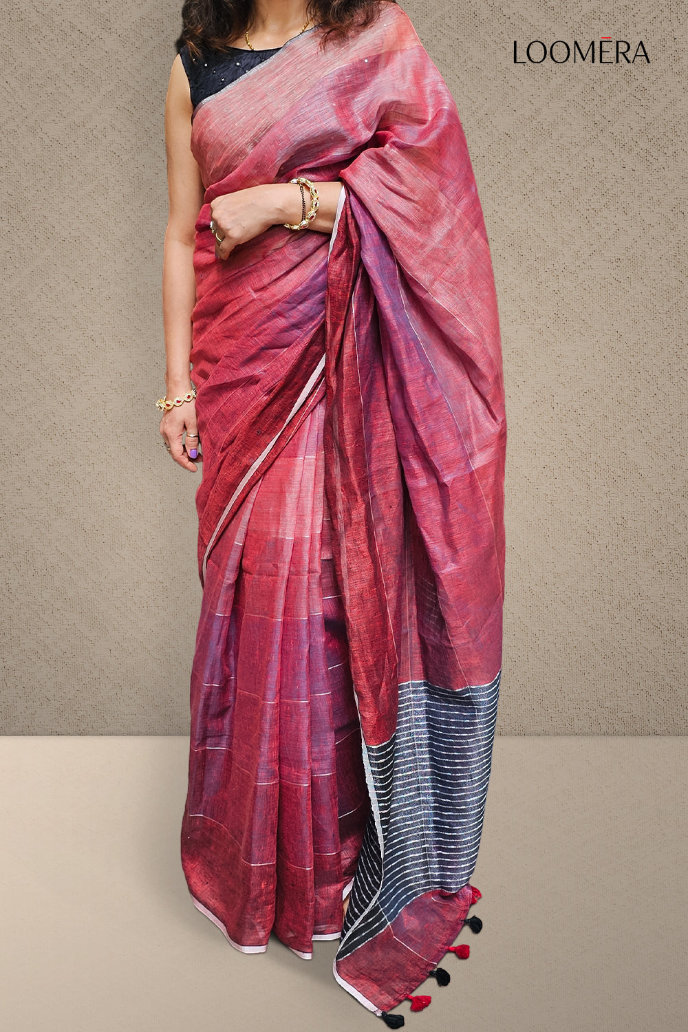 Linen Saree Coral Red 