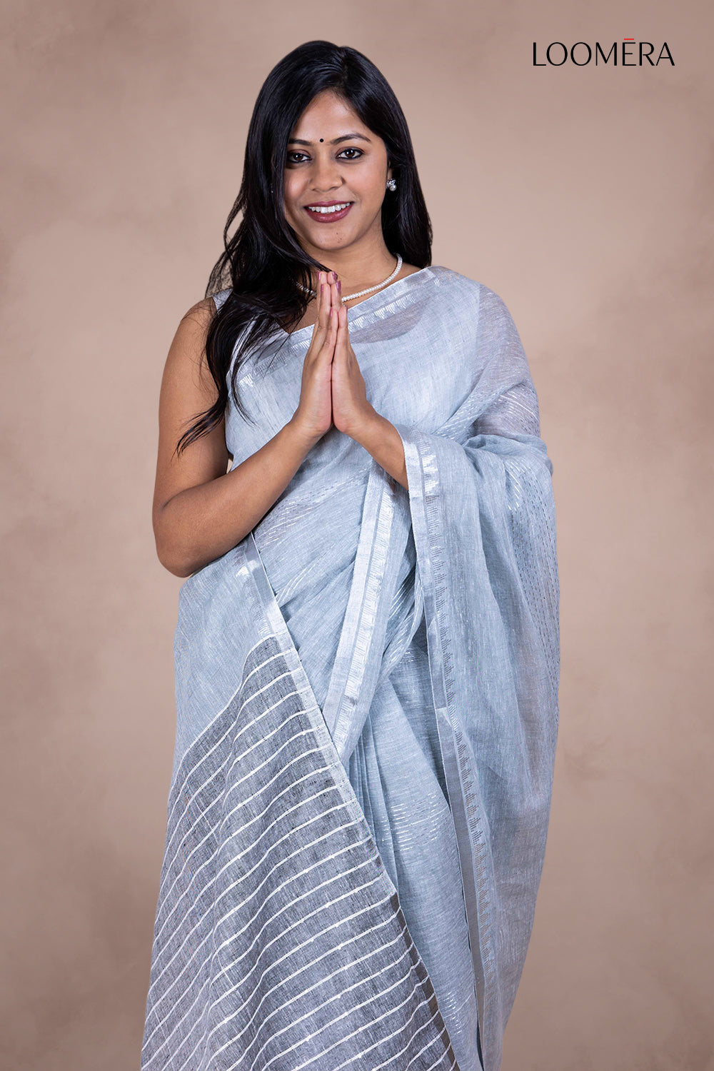 Linen Saree Grey with Sequin Work