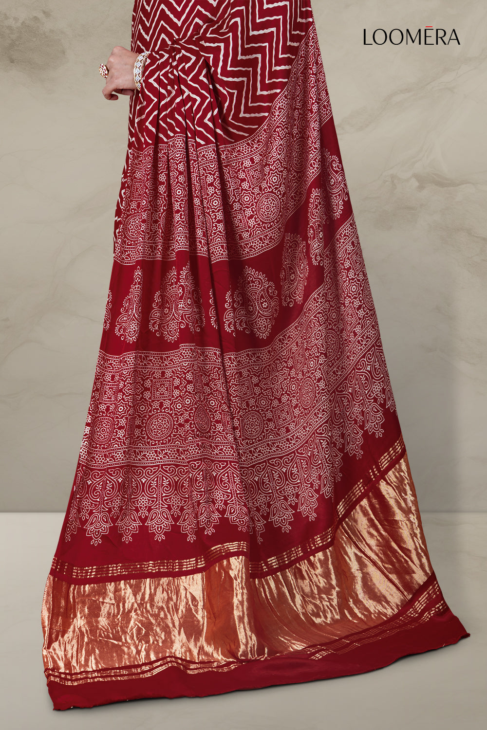 Maroon Ajrakh Saree