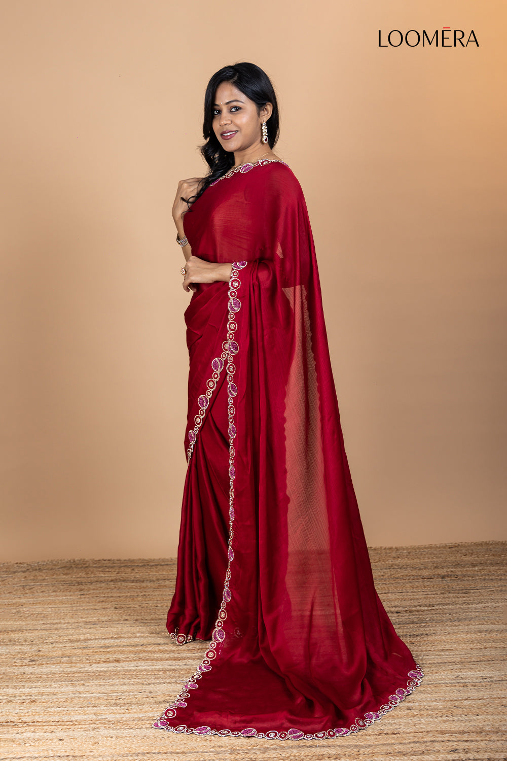 Maroon Plain Silk Saree