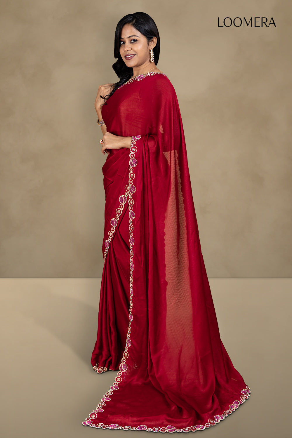 Maroon Plain Silk Saree