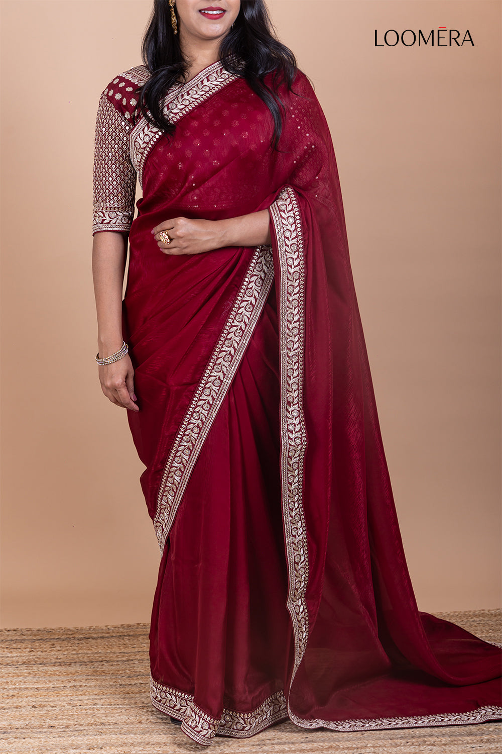 Maroon Saree with Designer Blouse