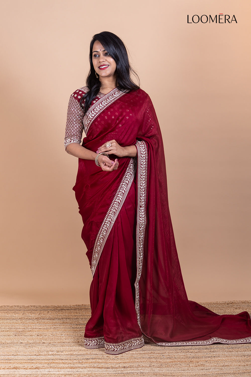 Maroon Saree with Embroidery Sequin Work