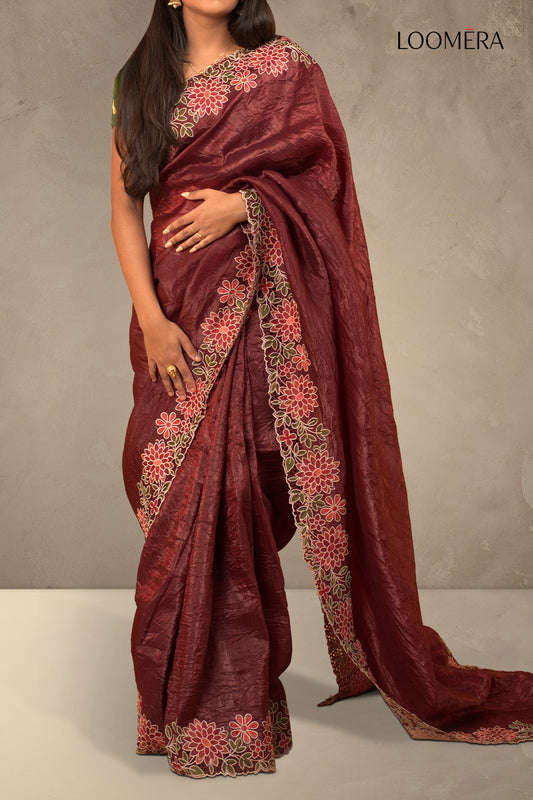Maroon Tissue Silk Saree