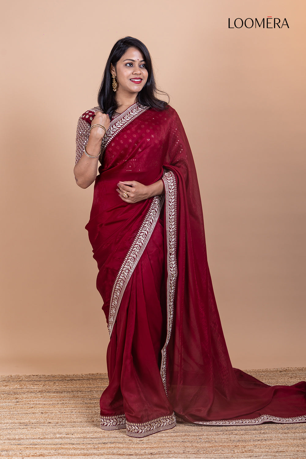 Maroon Viscose Saree