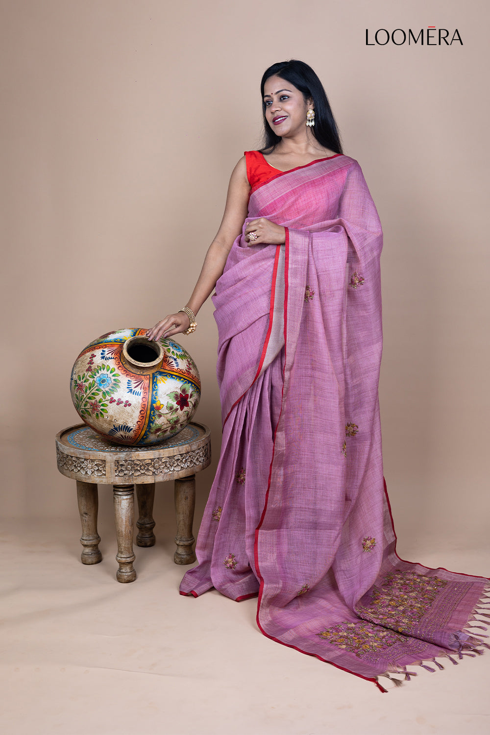 Mauve Pink Linen Saree