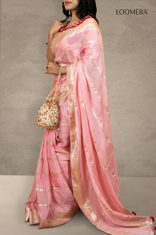 Mauve Pink Saree with Readymade Blouse