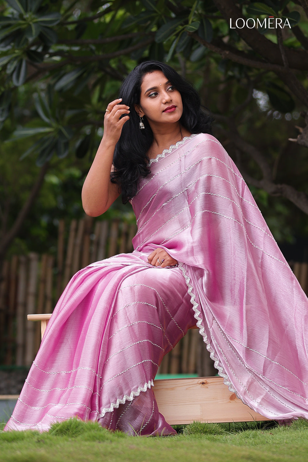 Mauve Pink Scallop Border Saree