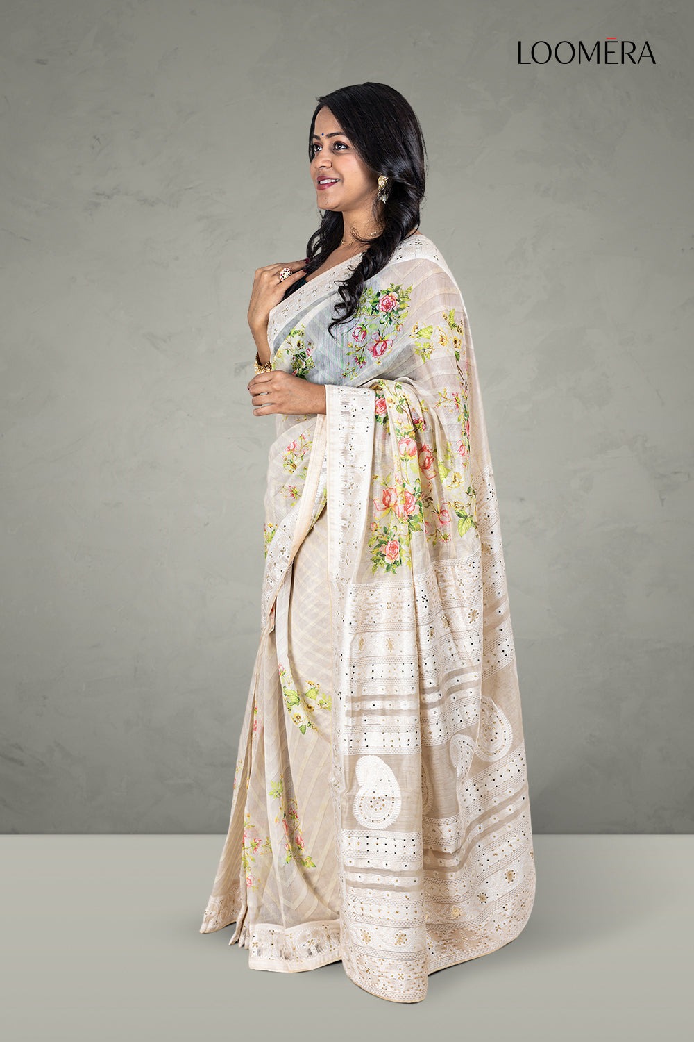 Mirror Design Border Beige Saree