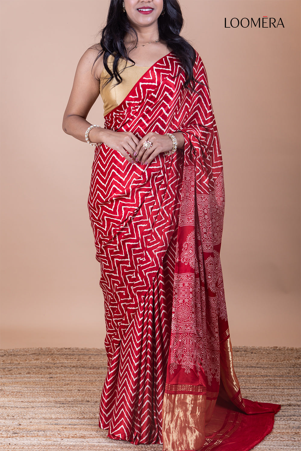  Modal Silk Saree with Hand Block Print