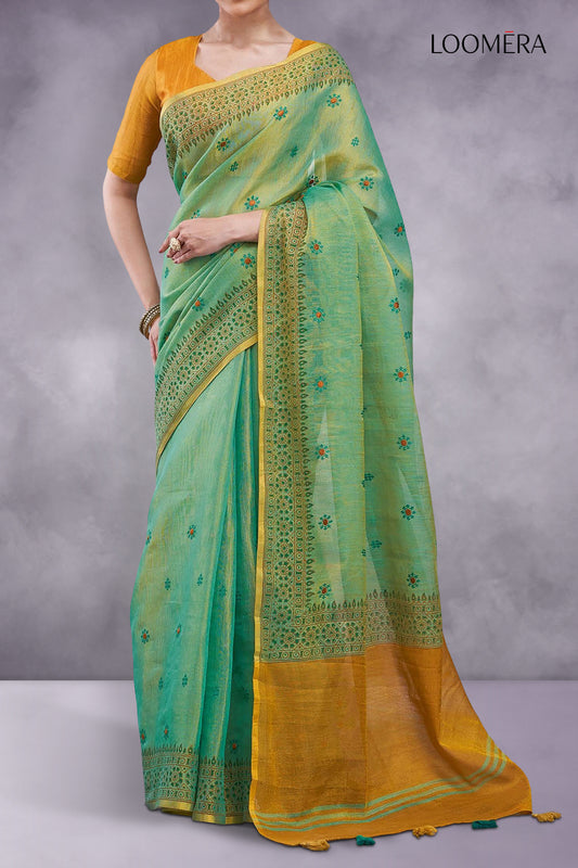 Moss Green Cotton Silk Saree