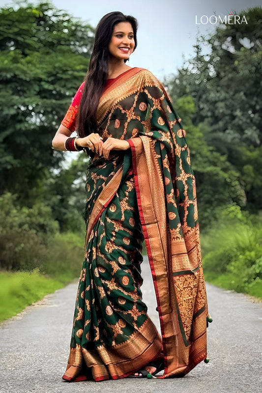 Moss Green Saree