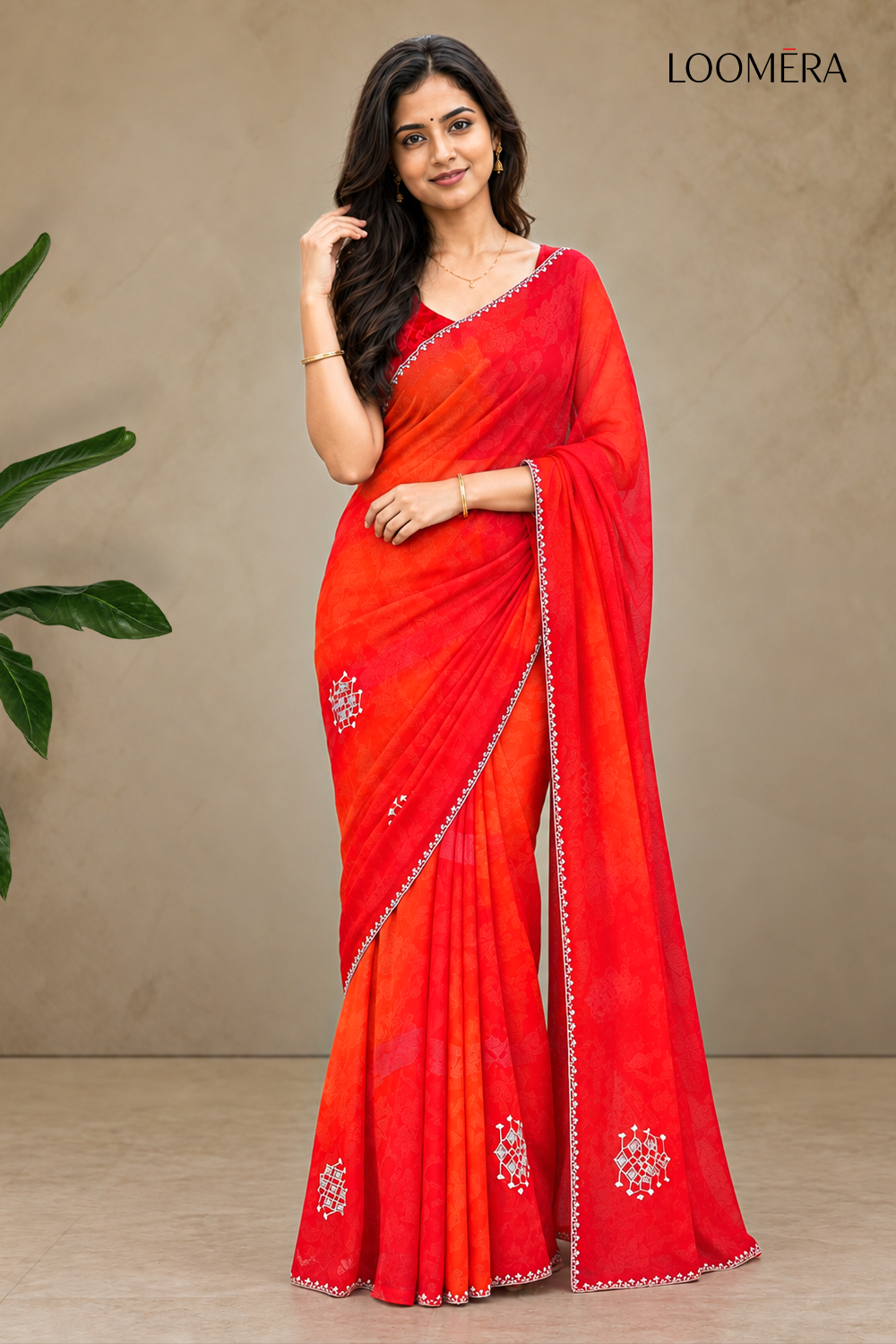 Multi-Hued Red Saree