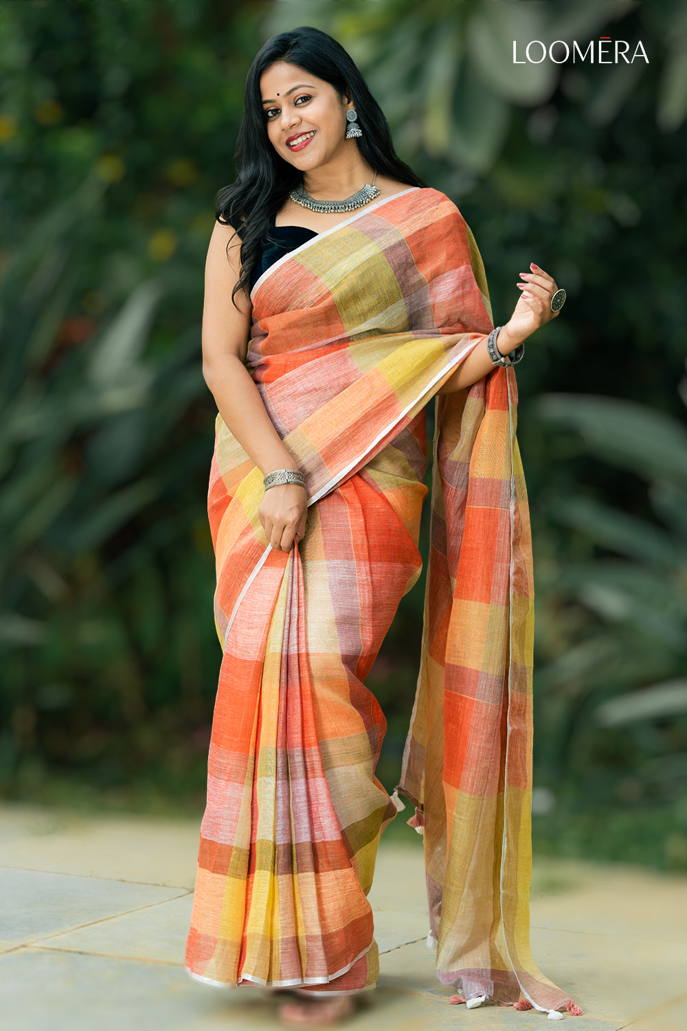 Multicolor Checkered Linen Saree