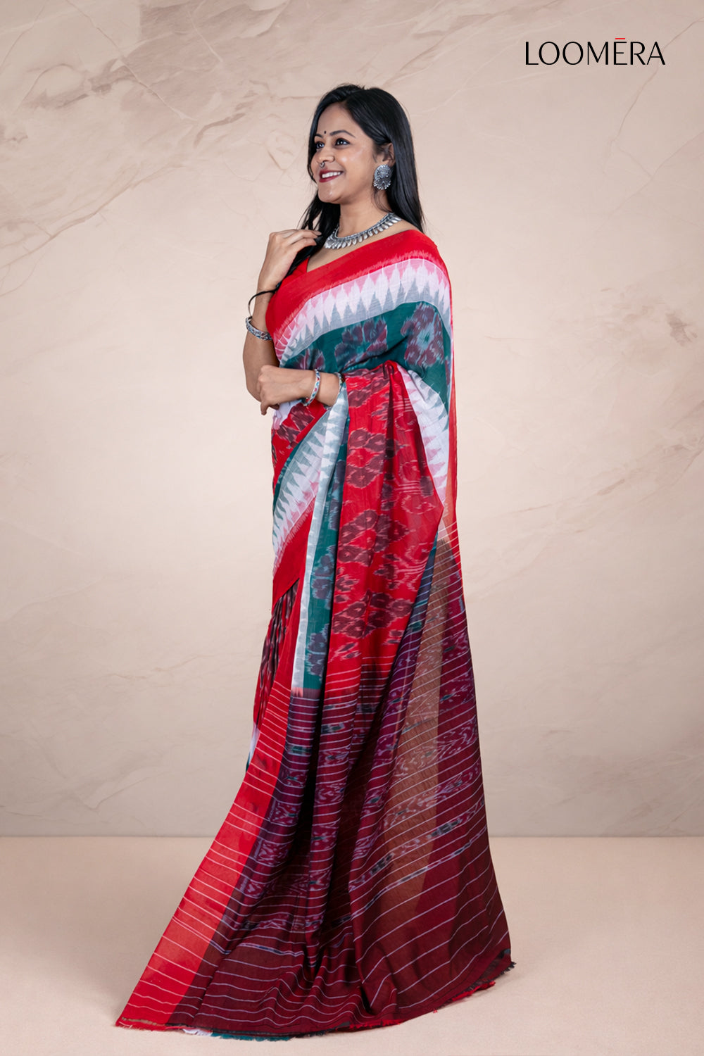 Multicolour Saree with Red Border