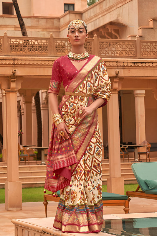 Multicolour Patola Print Saree with Zari Border