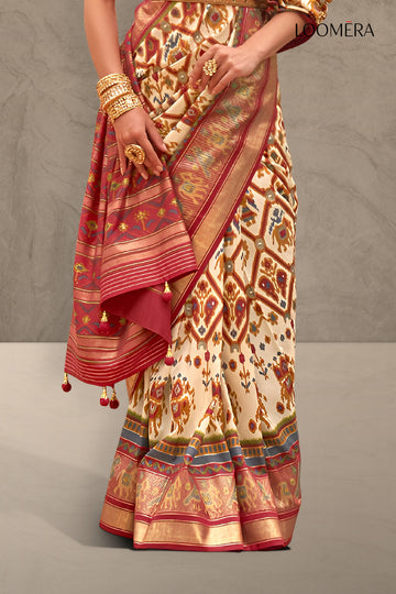 Multicolour Patola Zari Border Saree