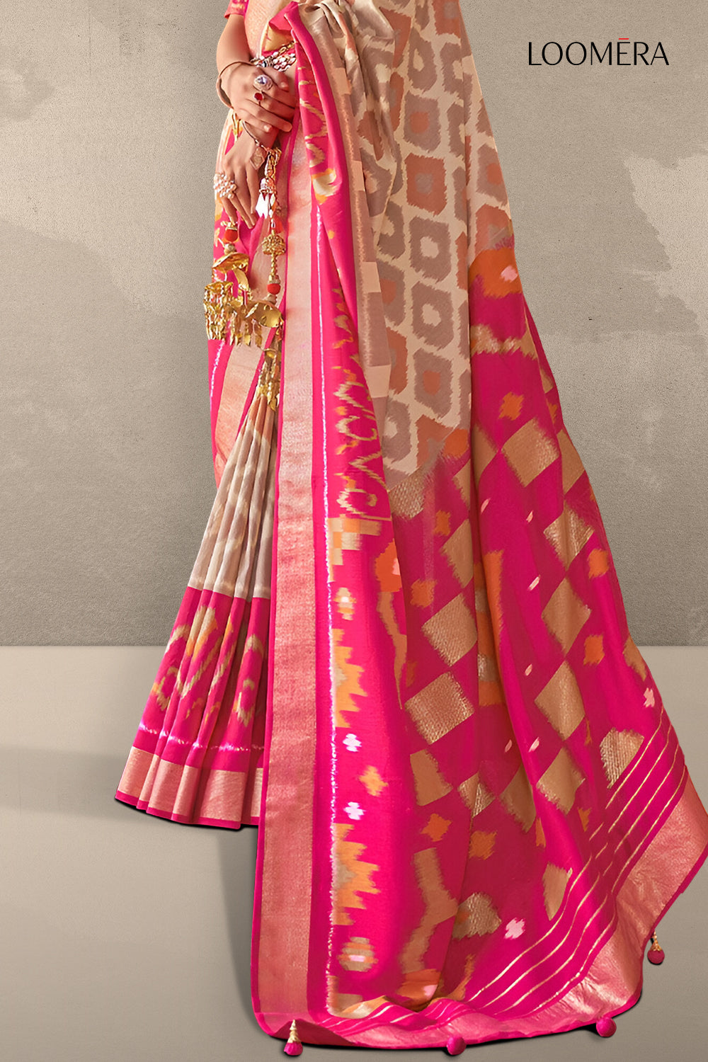 Multicolour Viscose Silk Saree with Zari Border
