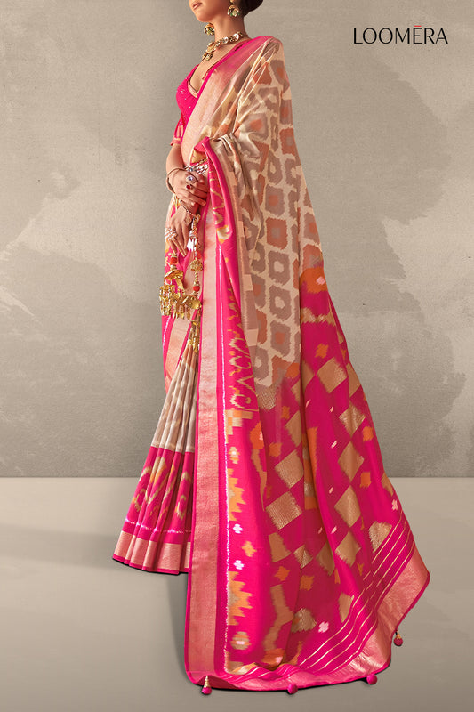 Multicolour Viscose Silk Saree with Silver Zari Border