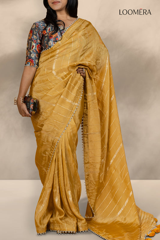 Mustard Yellow Saree Bead-Worked Saree