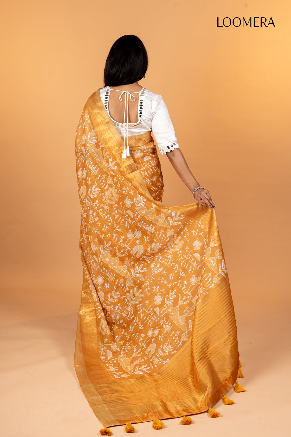 Mustard Yellow Cotton Printed Saree with Zari Border