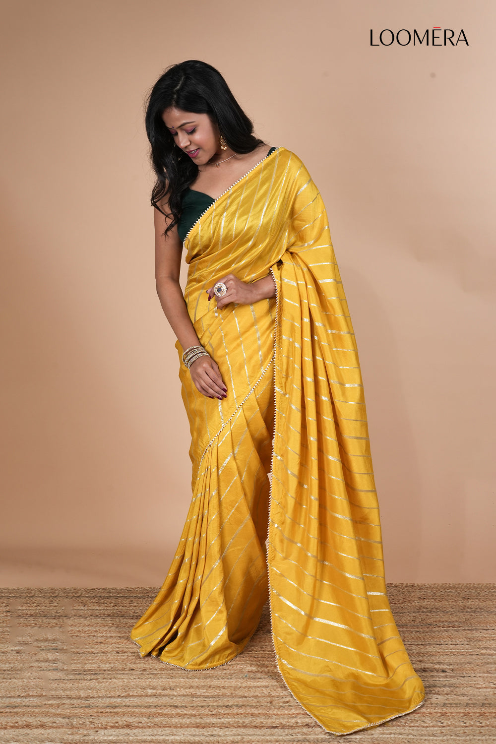 Mustard Yellow Dola Silk Saree with Zari Weave