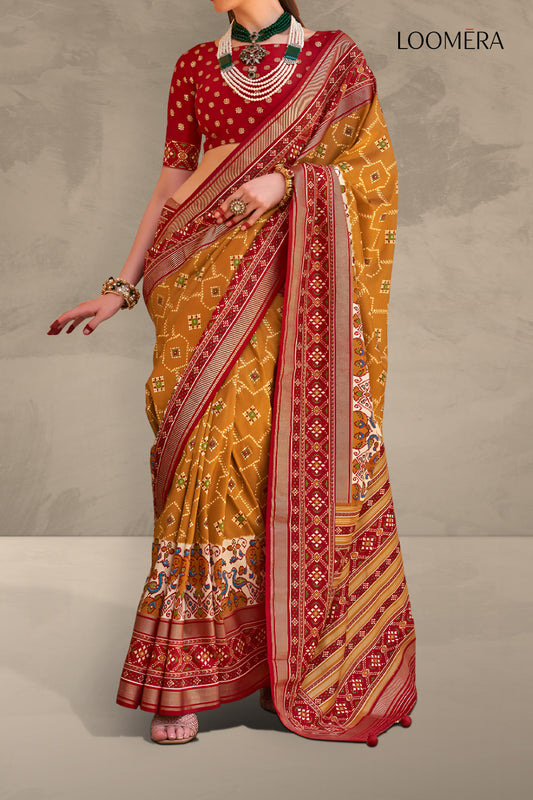 Mustard Yellow Patola Print Saree