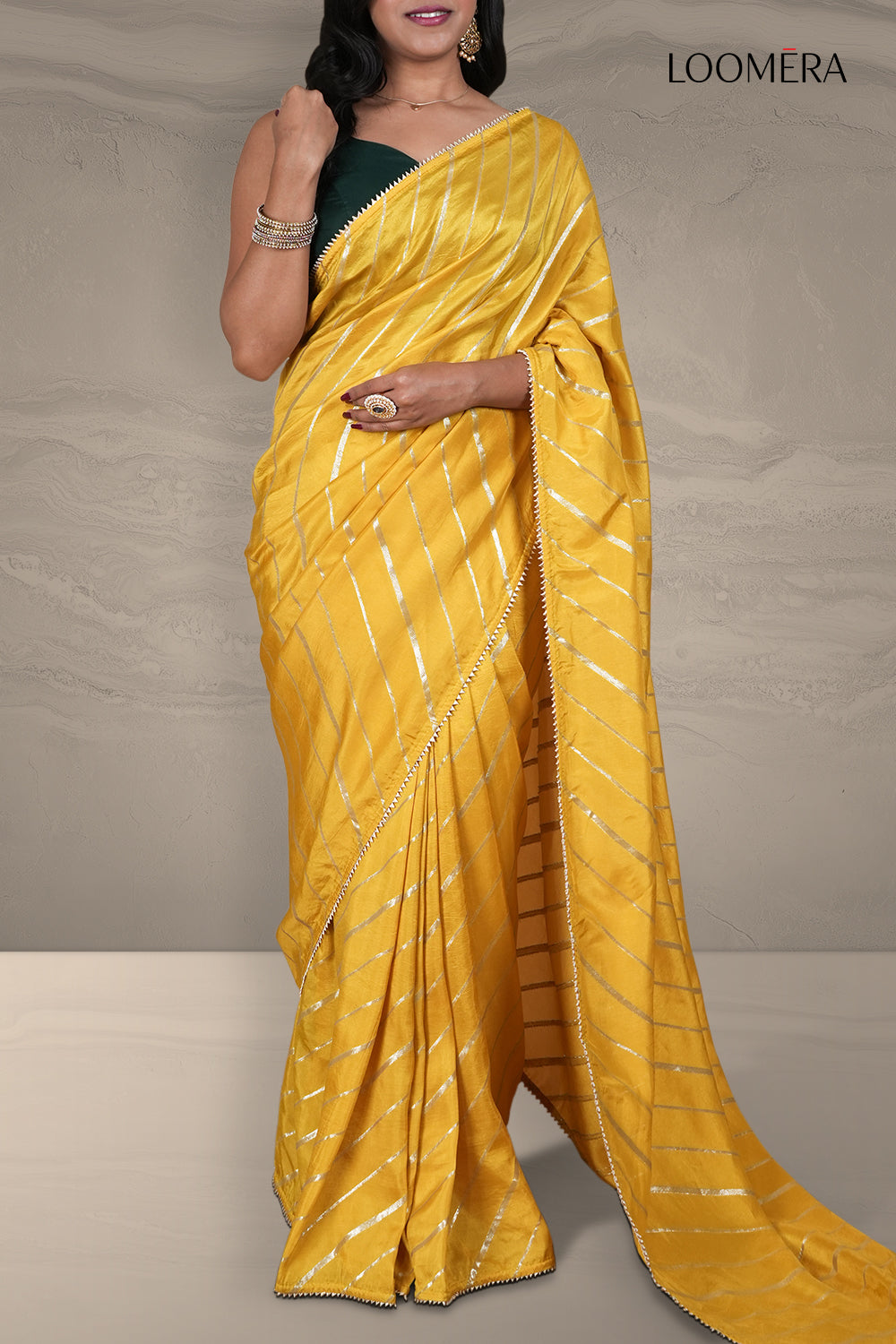 Mustard Yellow Saree Golden Weave