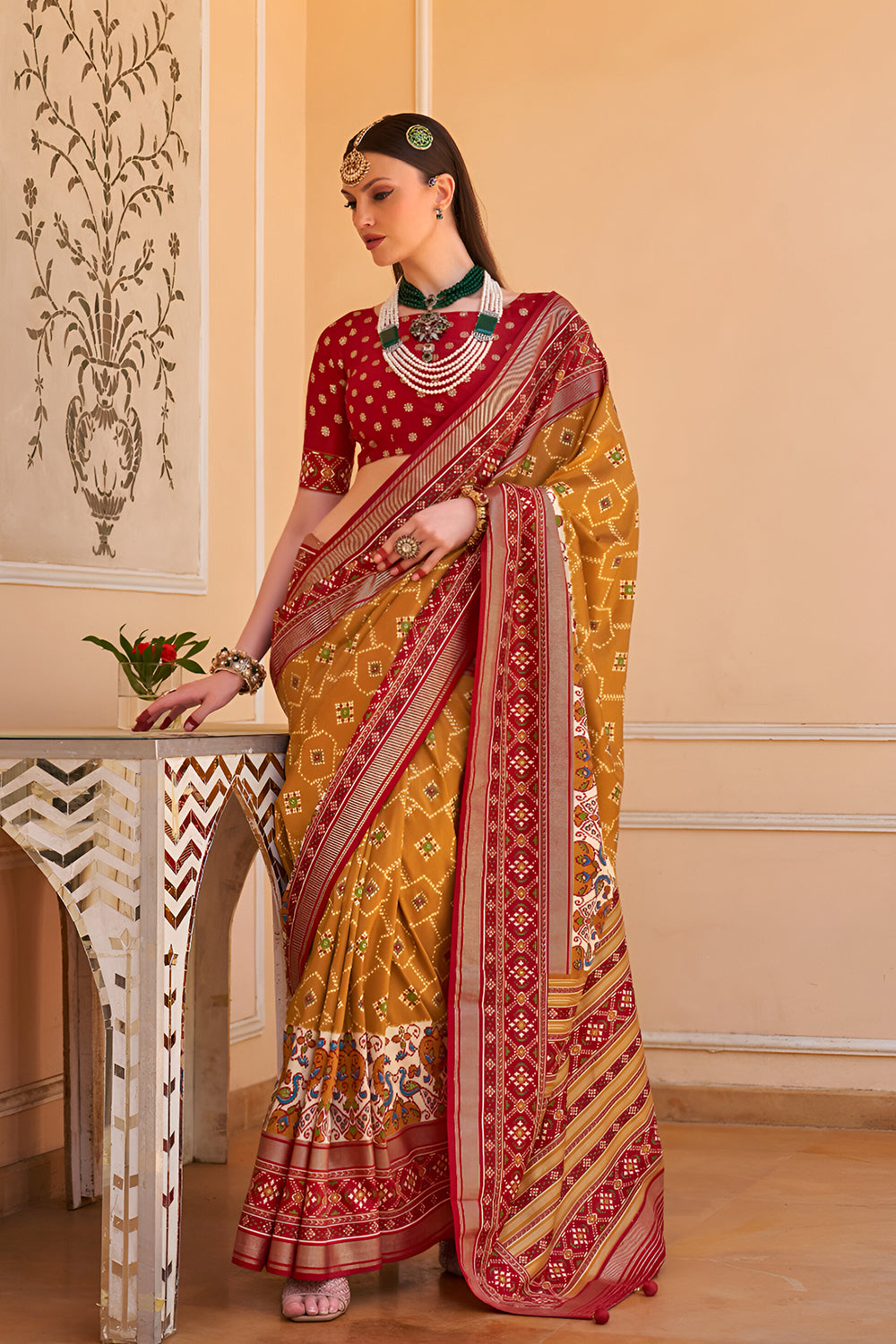 Mustard Yellow Saree with Patola Print