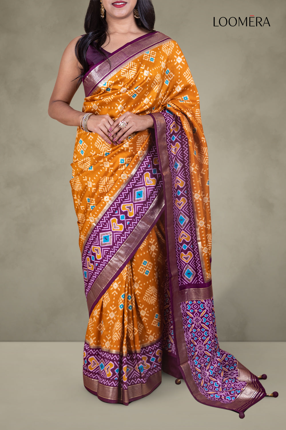 Mustard Yellow Zari Border Patola Saree