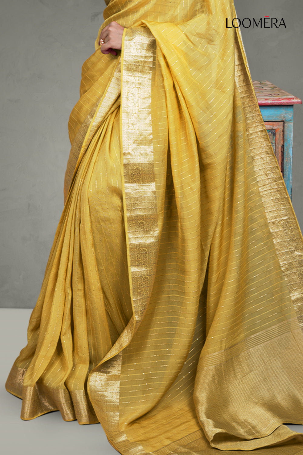 Mustard Yellow Zari Border Saree
