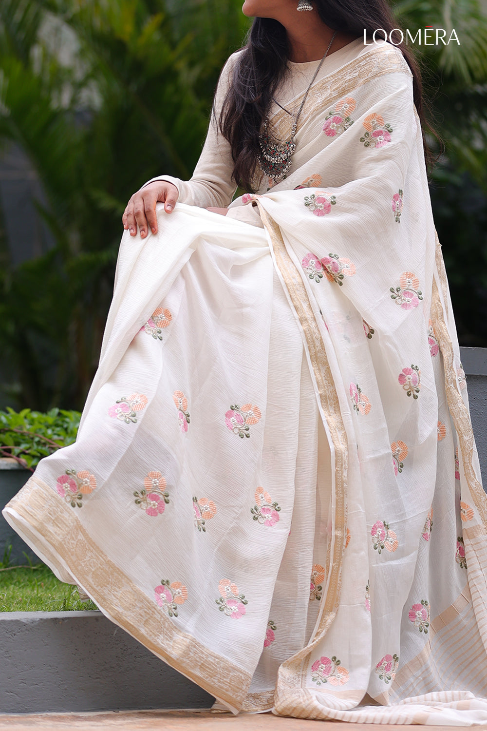 Off White Chinon Saree