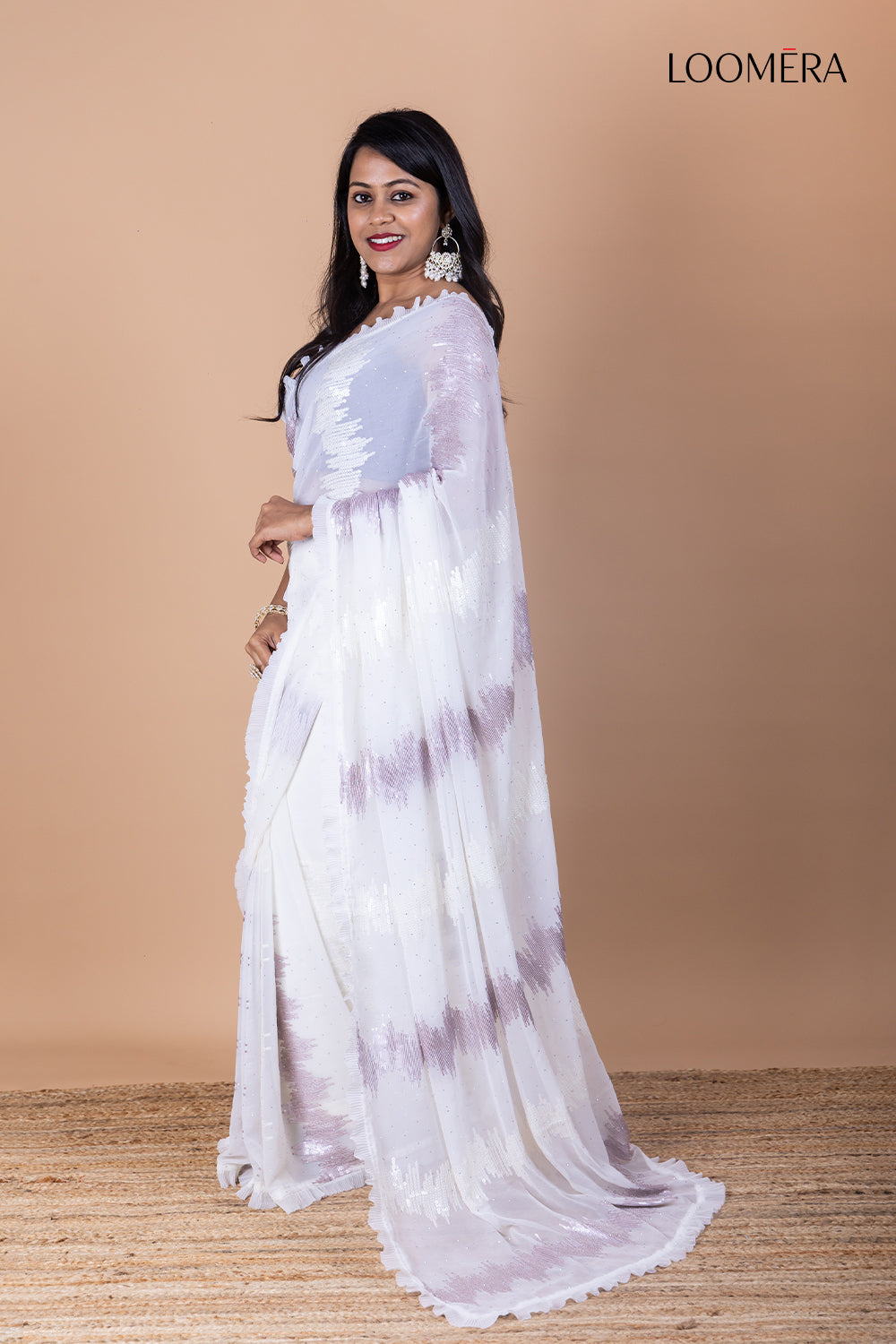 Off White Georgette Saree with Sequin Work